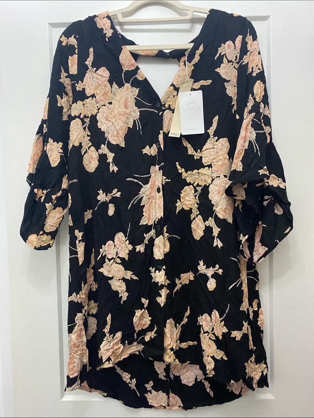 saltwater LUXE Black Tunic with Peach Floral Print